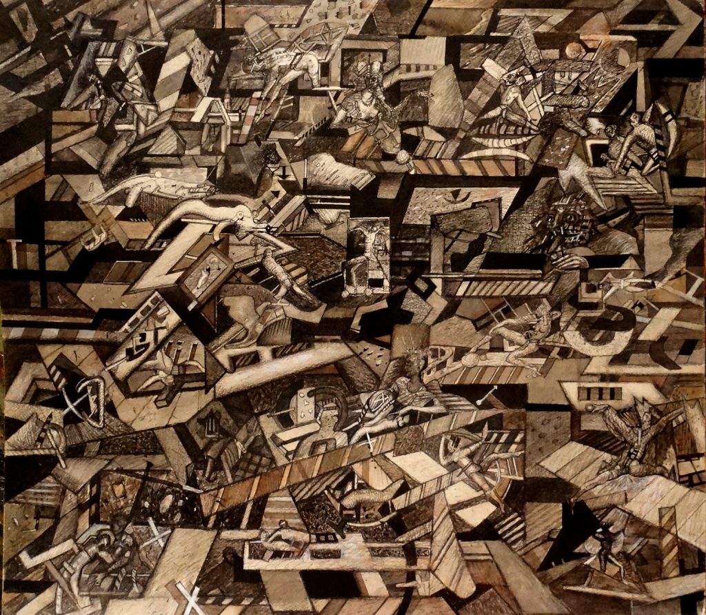 UNEXPECTED EVENT, drawing on carbord, 60 x 80 cm